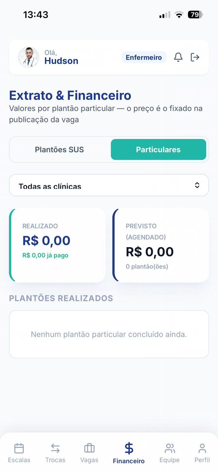 Extrato financeiro do profissional no app Life Team