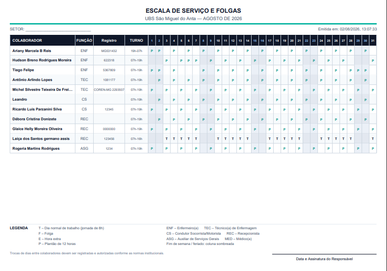 Escala em PDF — padrão oficial hospitalar em tabela normatizada