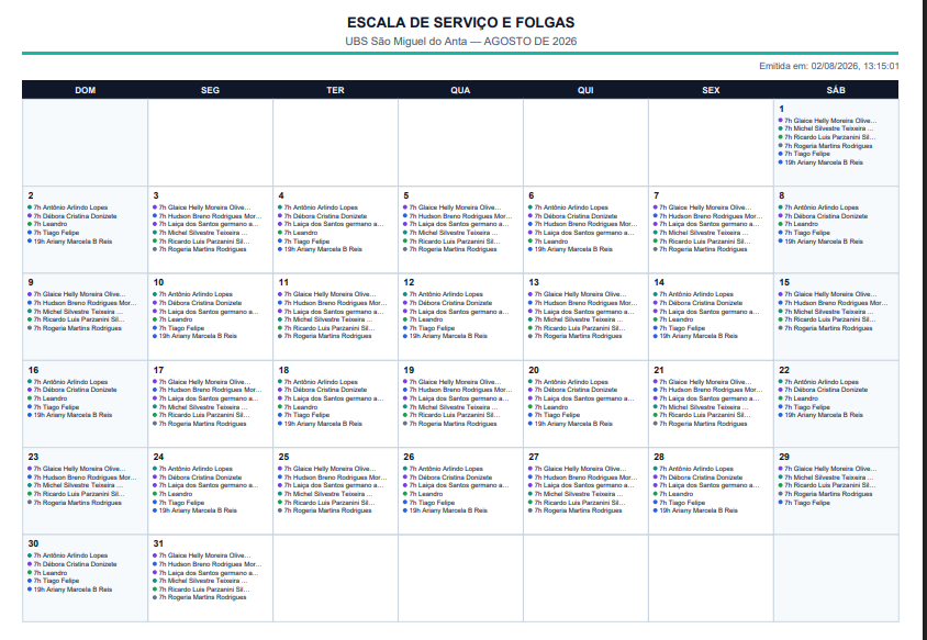 Escala em PDF — visualização em calendário mensal